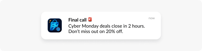 Last chance urgency reminder cyber monday push notification